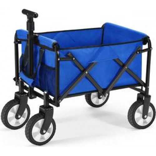 Collapsible Folding Wagon Utility Foldable Pull Cart Small Grocery Garden Cart Camping Beach Outdoor Sports Cart Blue